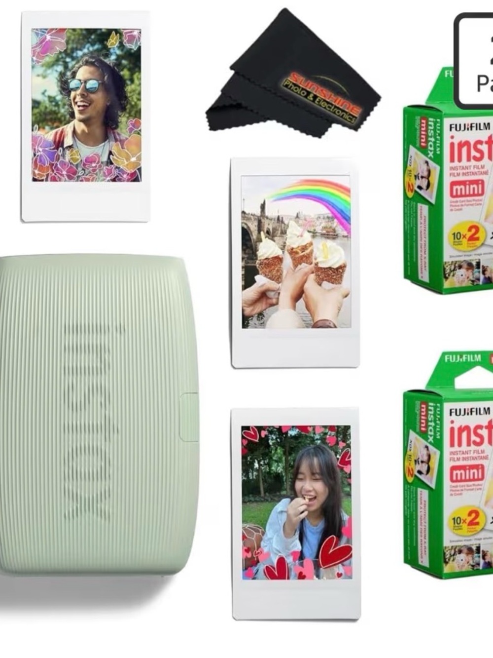 Fujifilm Mint Green Instant Mobile Photo Printer with Film Packs